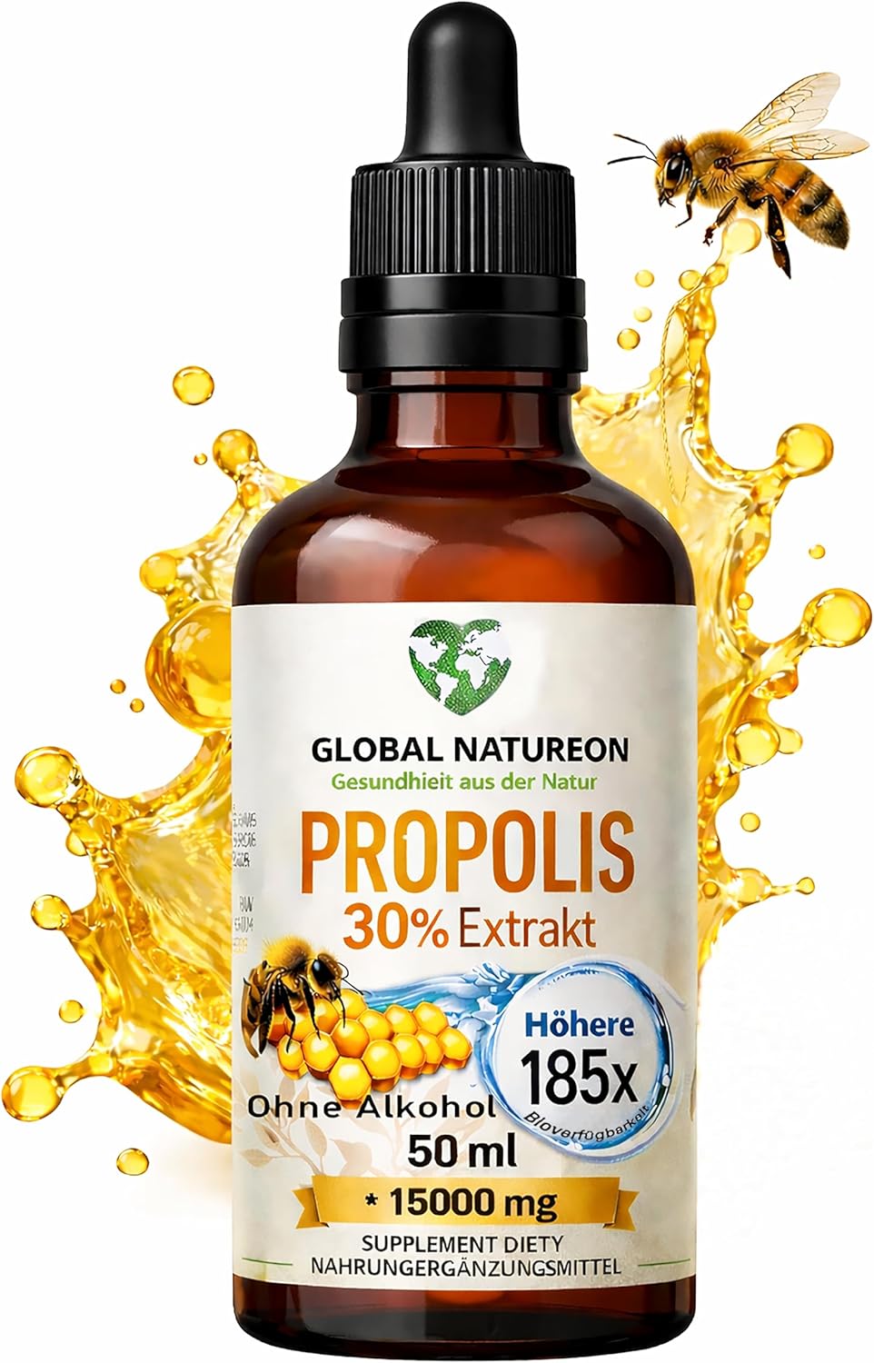 Propolis-in-Wasser-Lösung Extrakt 30% ohne Alkohol Große Flasche 50 ml Tinktur für Kinder & Tiere geeignet Polyphenolen Flavonoiden und Bioflavonoiden 100% natürlich alkoholfrei