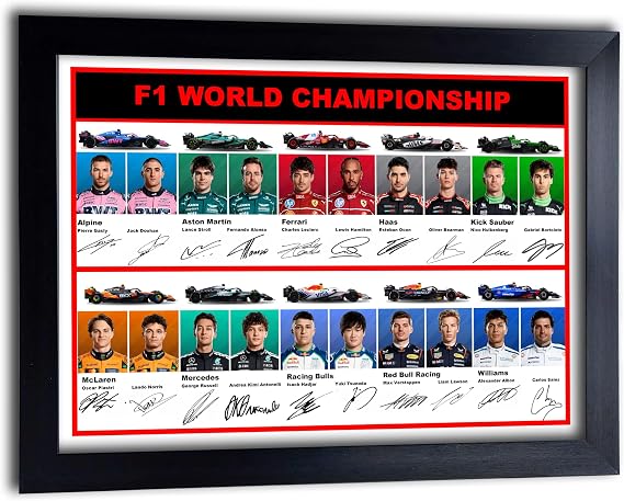 A4 Framed Poster F1 Drivers Signed/Autographed Photo Formula 1 Print Lewis Hamilton, Sebastian Vettel, Max Verstappen, Valtarri Bottas, Etc.