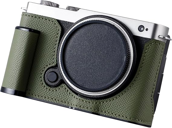 SIUTATDSH Camera Half Case for Panasonic Lumix S9, Vintage Metal Genuine Leather Instant Camera Protective Case Stylish Portable Shockproof Green D