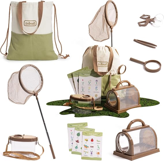 ROBUD Kids Explorer Kit & Bug Catcher Kit, Outdoor Adventure Set with Insect Catcher, Magnifying Glass, Bug Viewer, Butterfly Net, Carry Bag, Camping Toys Gifts for Boys Girls 3-12 Year Old