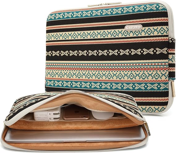 KAYOND Black stripe Water-resistant 15 inch Canvas laptop sleeve with pocket for 15 inch 15.6 inch laptop case macbook pro 15.4 sleeve (15-15.6 inch, Black stripe)