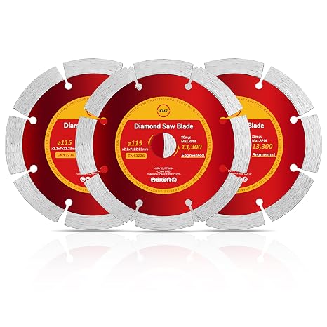 KMJ A-Grade 3 Pack Segmented 115mm Diamond Cutting Disc- Dry Cutting Grinder Discs- Ideal Cutting Disc for Granite, Brick, Mansory, Concrete, Stone & DIY Projects - Size 115 x 2.2 x 10 x 22.23 mm