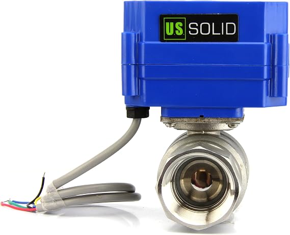 U.S. Solid Motorized Ball Valve- 1" Stainless Steel Electrical Ball Valve with Full Port, 9-24V DC and 5 Wire Setup, Normally Closed with Indicator Lights Indicate Open or Closed Position