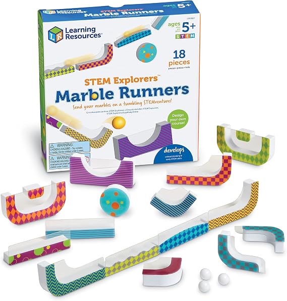 Learning Resources STEM Explorers Marble Runners, STEM Learning Toy, Build a Marble Run for 5 Year Olds, Track Pieces Cling to Walls & Windows, Ages 5+