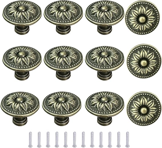 12Pcs Antique Bronze Knobs, Vintage Cupboard & Drawer Knobs