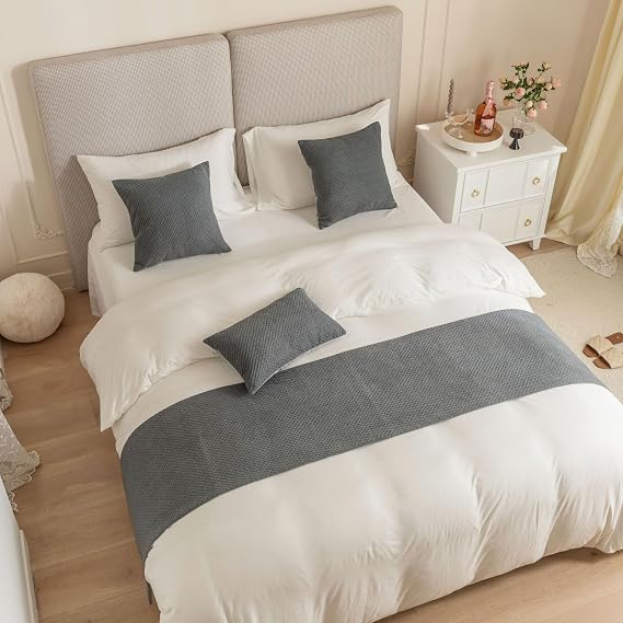Bed Runner King Size and matching cushions set, Grey Luxury Hotel Grade no Fading Soft Scarf - Bedroom Guesthouse Bedding Protection 45 X 240cm