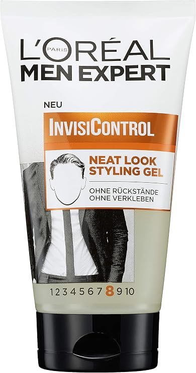L'Oréal Men Expert Neat Look Styling Gel for Men, Hair Gel for Nourished and Natural Hair Styling, Men's Hair Styling for a Matte Finish, InvisiControl, 1 x 150 ml