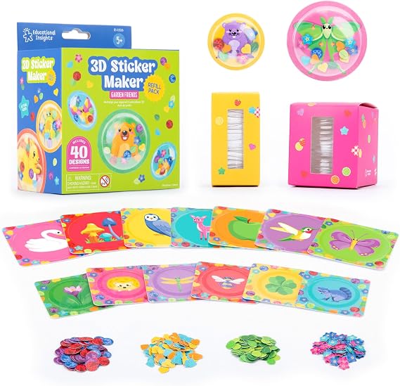 Learning Resources 3D Sticker Maker Refill Pack Garden Friends, Easy To Use Kids Craft Kit, Make Your Own Stickers, Mess Free Arts & Crafts Supplies, Compatible Machine Required, Age 5+