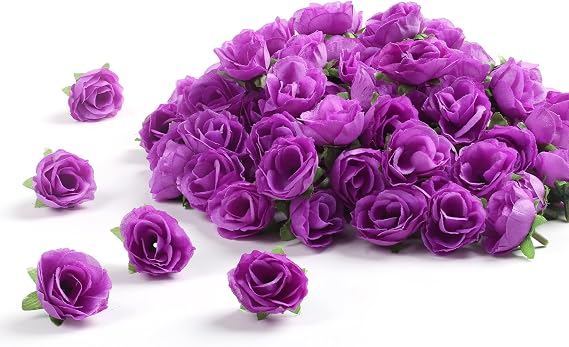Pack of 100 Purple Artificial Rose Heads 3 cm Mini Artificial