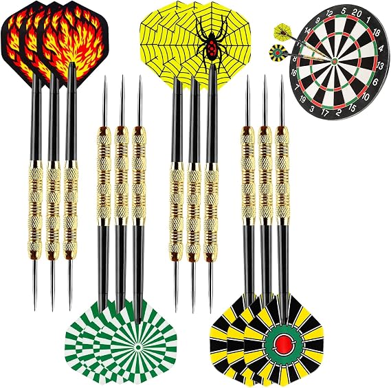 QLK Darts Set, 12PCS Flights and Shafts Professional Metal Darts Set, Copper-Plated Needle for Beginner or Professional, Dart Accessories Kit for Rec Room, Man Cave, Bar and Game Room