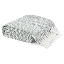 EHC Cross-stitch Pattern Throw Blanket, Handwoven Cotton Throws for Sofas Bed Sofa Settee Couch Reversible Bed Cover Over Bedspread, Single, 125 x 150 cm, Grey