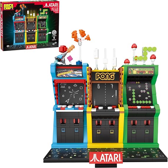 Brickcraft Atari Arcade Classics Building Set (617 Pieces), 3 Cabinets – Asteroids, Pong & Centipede, 9 Brick Tokens, Retro Gaming Gift for Adults & Fans, Ages 8+