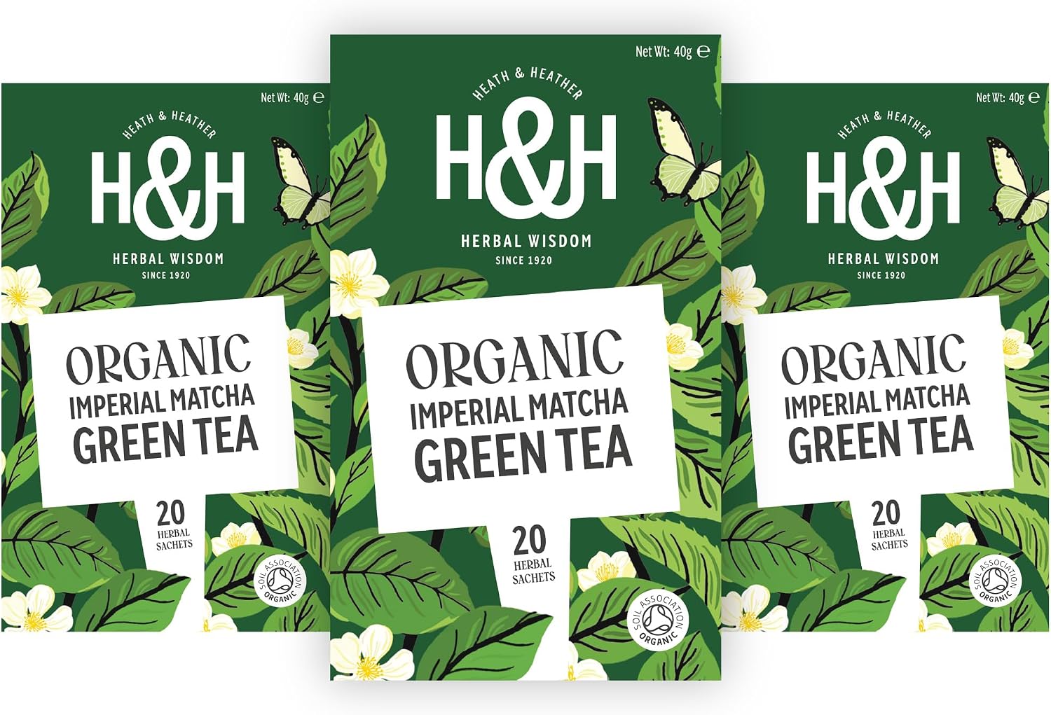 Heath & Heather Organic Matcha Green Tea Bags – 3‑Pack Gift Set | Premium Green Tea & Matcha Blend | Organic Green Tea Bags for Daily Rituals