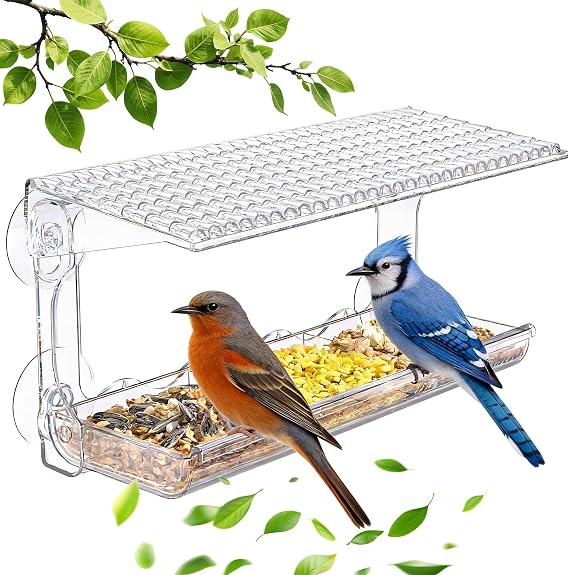 SUPERFA Clear Window Bird Feeder with 4 Strong Suction Cups