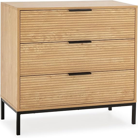 HOMN LIVING Monica 3 Drawer Bedside Cabinet Wood Colour 80 cm (W) 40 cm (D) 80 cm (H)