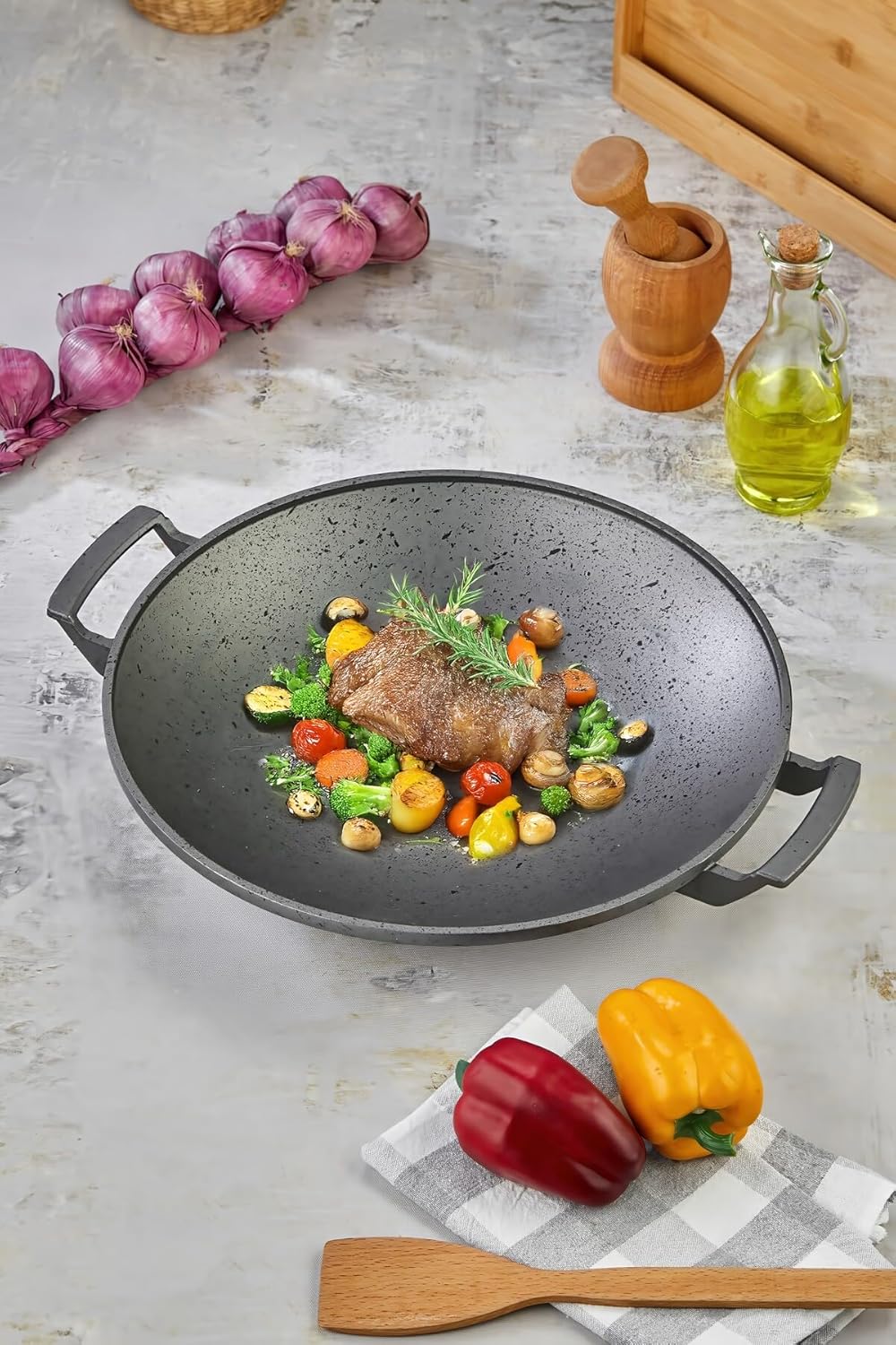 Cooker 35 cm Döküm Granit Kaplama Saç Tava, Gri