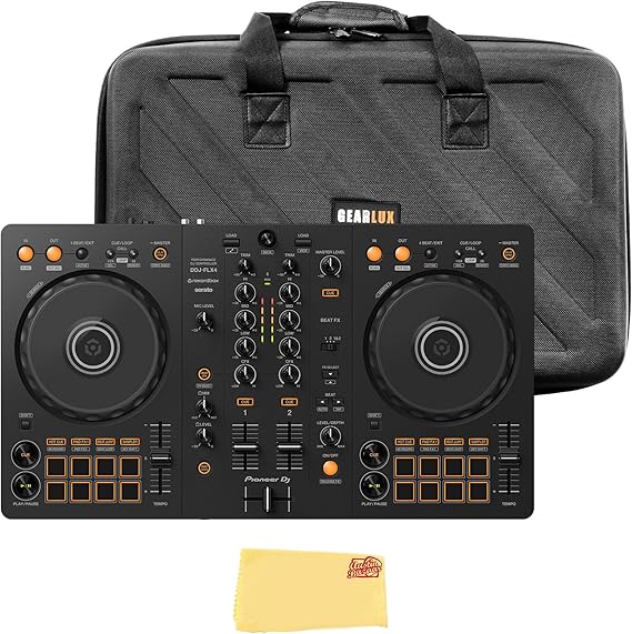 Pioneer DJ DDJ-FLX4 2-Channel DJ Controller - Black Bundle with Carrying Case and Austin Bazaar Polishing Cloth