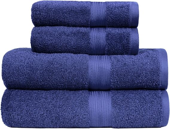 Amazon Basics 100% Cotton Full Bath Towel Set, 2 Bath Towels + 2 Hands, Royal Blue, Pack of 4