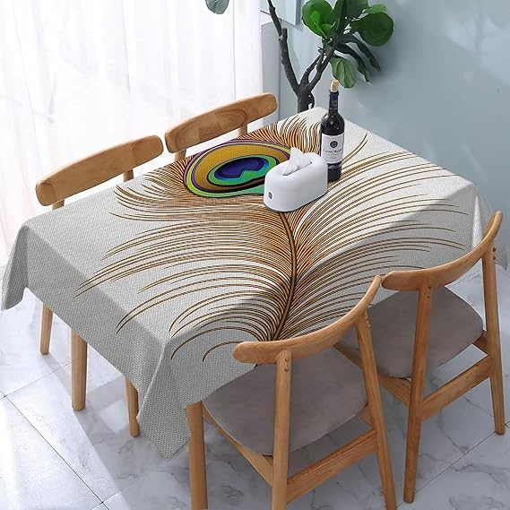 Rectangular Tablecloth Peacock Feathers Large Table Cloth Cover 140x220 cm Beautiful Patterns Wipe Clean Polyester Fabric, 3D Table Protector for Kitchen Dining Party 55x86 in a-8436
