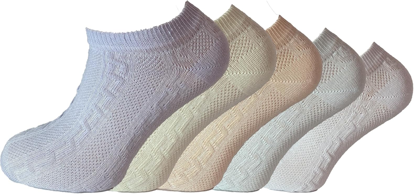 Women's Self Patterned Booties Socks 5’ Pack – Soft Cotton – Pastel Colors