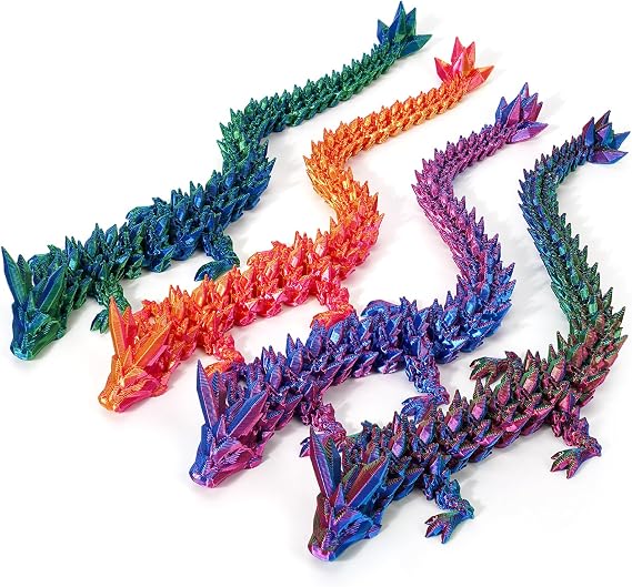 TBOLINE 4 Pack 3D Printed Dragon 8.7 Inch Flexible Articulating 3D Printer Dragon Toys Animal Fidget Toy Dinosaur Eggs for 5-7 4-6 8-12 Christmas Stocking Stuffer for Boys Kids Desk Pets