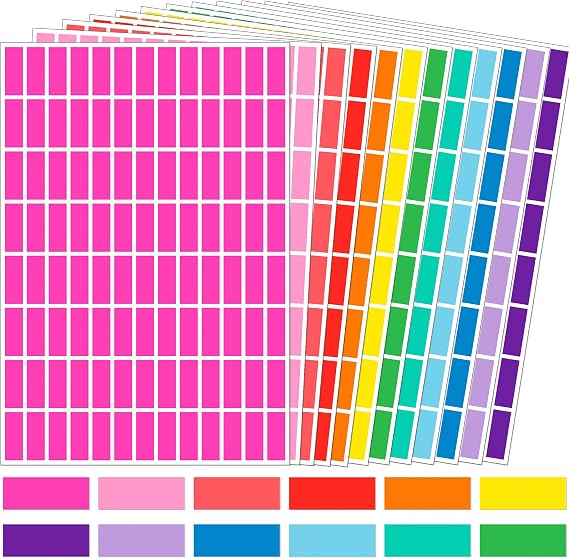 2496 Pack Colored Labels,12 Colors Rainbow 25mm x 10mm Sticky Label