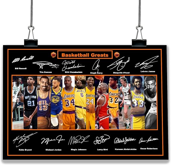 A3 Poster All Time Basketball Greats Signed/Autographed Print. Boxing Kobe Bryant, Michael Jordan etc (30cm x 42cm) Print