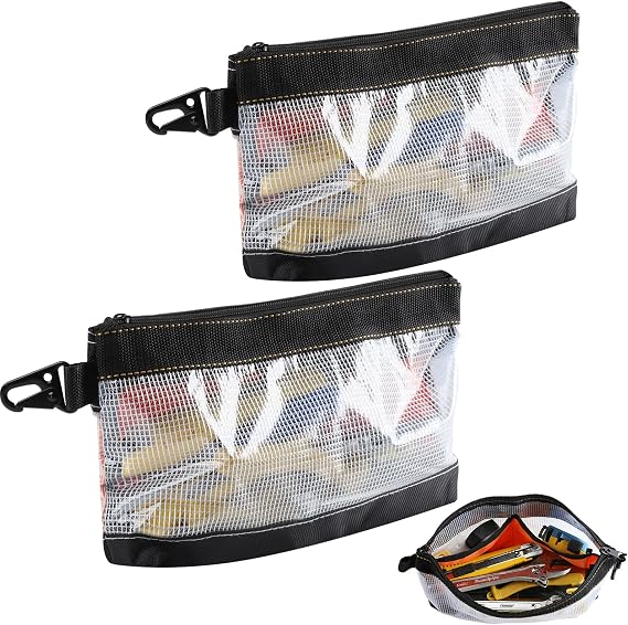 FRETONBA Small Tool Pouch with Hanging Buckle, 2 Pcs Pvc Zippper Tool Bag