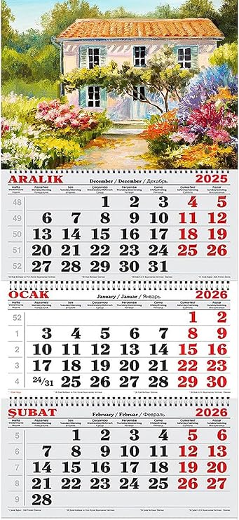 2026 Yılı Gemici Takvimi, Çiçekli Evler Temalı, Duvar Takvimi