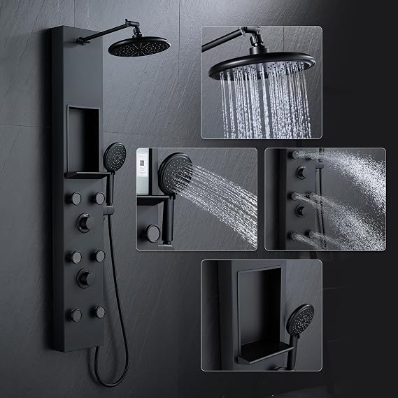 PF Shower Panel Tower Adjustable Shower Arm Height Rainfall Head System