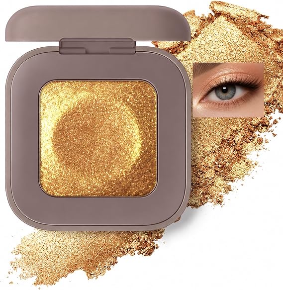 Sunrise Orange Gold Shimmer Eyeshadow Palette - Creamy Putty Texture with Iridescent Glitter Pearl Finish - Long Wearing Buildable Eye Makeup Compact with Mirror for Festival Party Looks