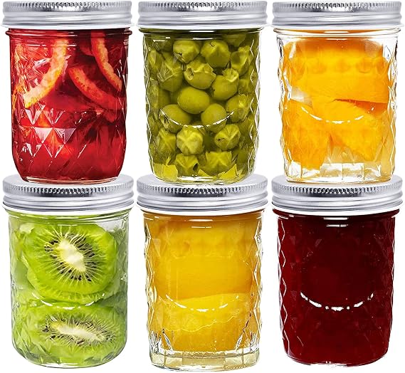 Mason Jars with Lids Set of 6,250ml/8.8Oz Jam Jars with Lids, Leak-Proof Pickle Jar Salad Jars Canning Jars,Preserving Wide Mouth Mason Jars for Jams,Pickle,Beans,Honey,Candy,Spices,Meal Prep