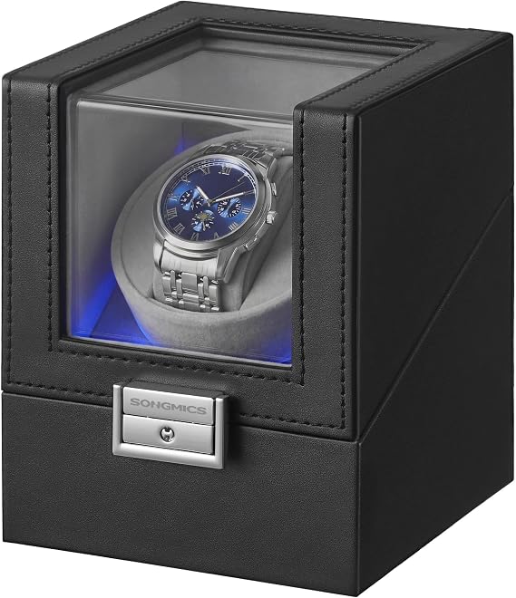 SONGMICS Automatic Watch Winder Box, Quiet Motor, Lock, LED Light
