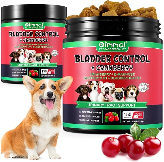 Bladder & Kidney Support for Dogs, Urinary Tract treatment and Bladder Control Supplement, Soft Chews with Cranberry and D-Mannose, Natural Immune System Booster - Peking Duck Flavor (150Pcs)