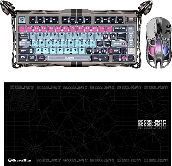 Gravastar V75 Pro Manyetik Kablolu Gaming Klavye, XPro Kablosuz Optik Mouse ve Mousepad Oyuncu Seti (Cyberpunk)