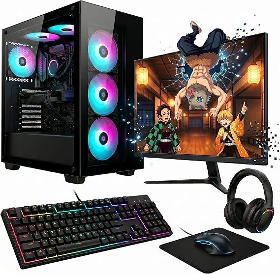 RGB Gaming PC Complete Setup | AMD Ryzen 3 3200G | 16GB DDR4 | Vega 8 | 256GB SSD + 1TB HDD | 22" Monitor | Windows 11 | WiFi | Fast, reliable daily eSports gaming computer.