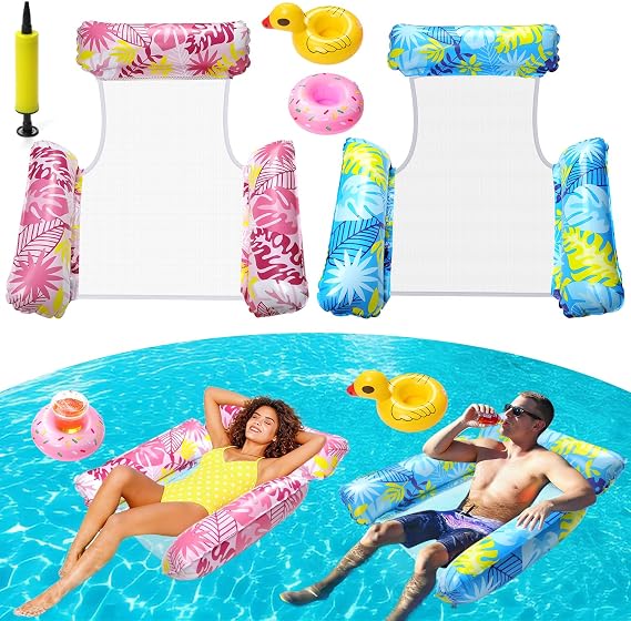 2 Pack Lilo Pool Inflatables with 2 Drink Holders and 1 Air Pump