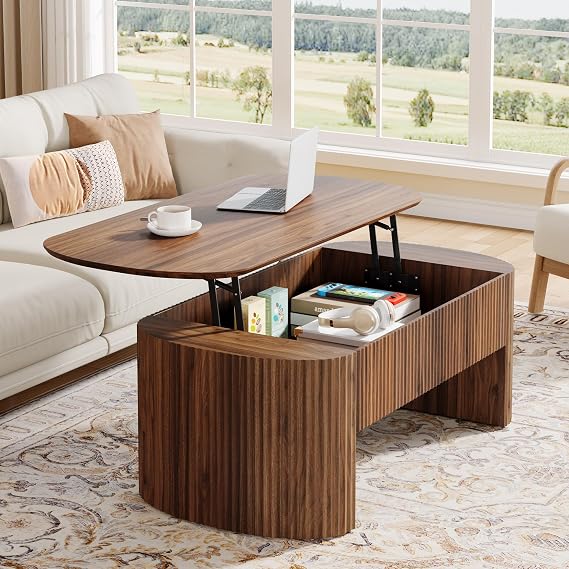 Tribesigns 47-Inch Oval Lift Top Coffee Table with Hidden Storage, Brown