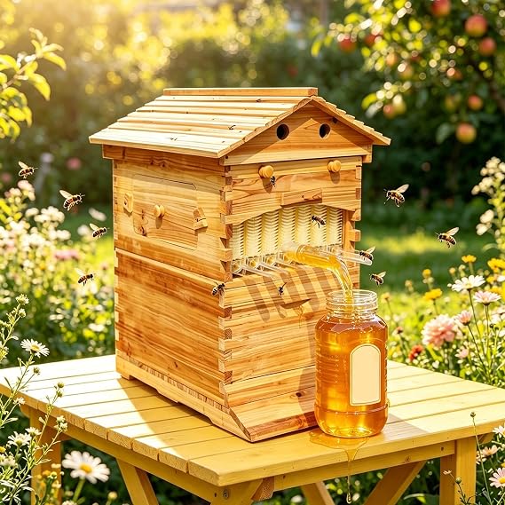 Self-Flowing Beehive Starter Kit, Fir Wood Hive with 7 Flow Frames