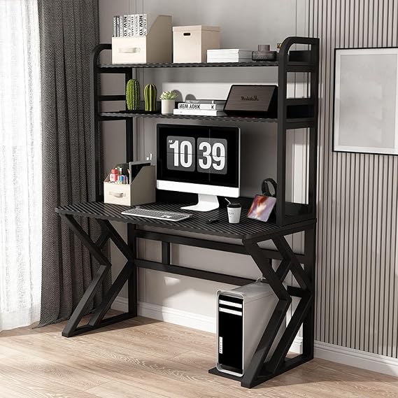 Large Computer Desk with Storage Shelves - Home Office Study Writing Table with Bookshelf for PC Laptop Gaming - Wooden Desk with Organization Solution