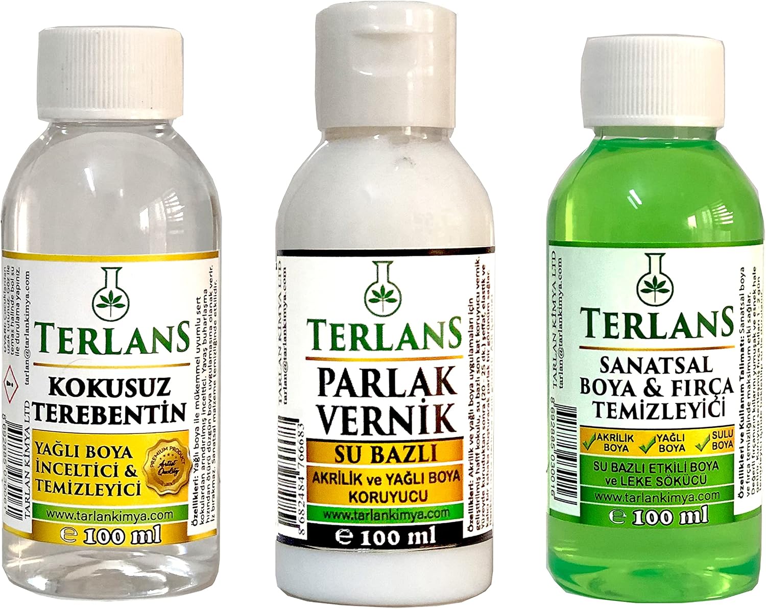 Terlans Oil Paint Set Auxiliary Materials 3x100 ml Turpentine - Varnish - Paint Cleaner