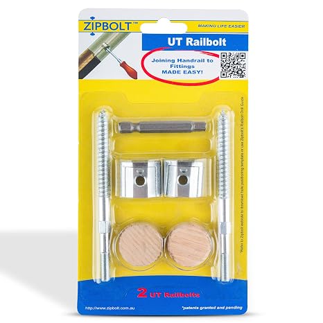 Zipbolt 13.610 UT Railbolt — Connect Handrails to Staircase Fittings and Newels, Durable, Fast, and Easy Residential and Commercial Installation, New Construction and Remodels — 1 Double Pack