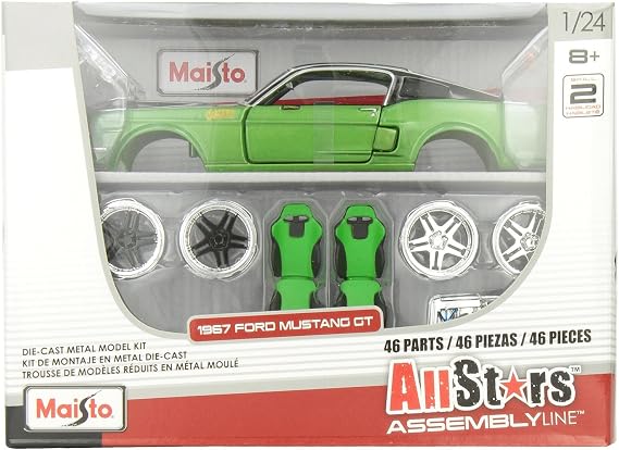 Maisto 1:24 Scale All Star Assembly Line 1967 Ford Mustang GT Diecast Model Kit - Colors May Vary