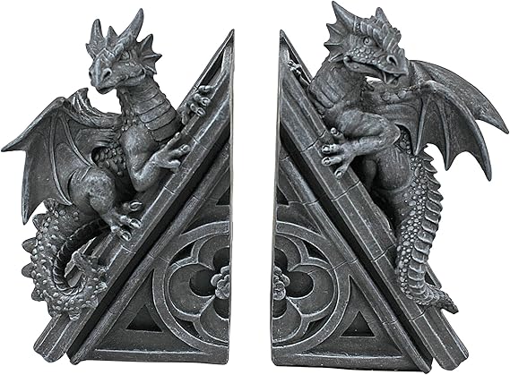 Design Toscano Gotik Kale Ejderhası Şeklinde Kitap Desteği, Ölçüler: 12,5 x 4 x 20,5 cm