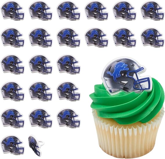 DecoPac NFL デトロイト ライオンズ ヘルメットリング、24 フットボールカップケーキデコレーション、公式ライセンス、フットボールリング、食品安全ケーキトッパー - 24パック