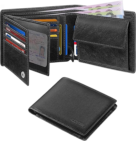 Wallets for Mens RFID Blocking Leather Slim Wallet with 15 Credit Card Holders, 2 Banknote Compartments & 2 ID Window Minimalist Wallets with Gift Box