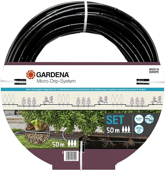 Gardena Micro-Drip-System Drip Irrigation Set Hedges/Bushes (50 m): Starter set, ready to use, water-saving irrigation system, simple & flexible connection technology (13501-20)