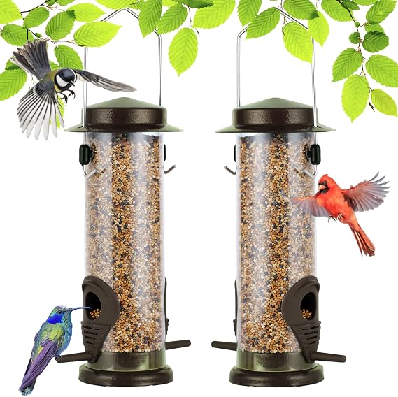 Urban Deco Hanging Bird Feeders for Small Birds Outdoors, 2-Pack, Coffee