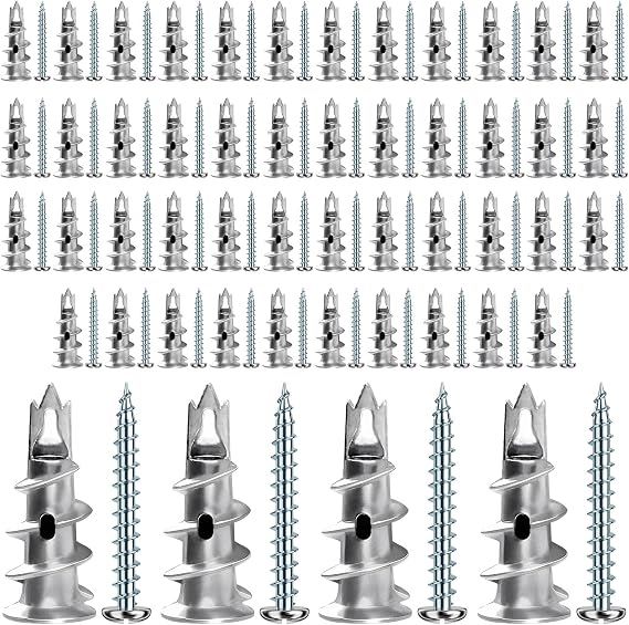 100 Pcs Heavy Duty Plasterboard Fixings, Self Drilling Plasterboard Wall Plug with Screws, Dry Wall Anchor Screws Metal for Concrete, Bricks, Drywalls, Plasterboard Installation