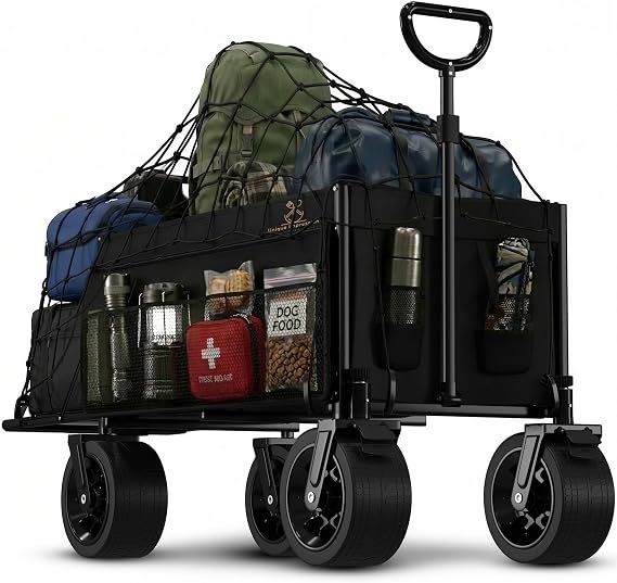 300L Foldable Wagon - Heavy Duty Collapsible Cart - Beach Trolley on Wheels All Terrain - Camping Garden Transporter - Large Capacity Folding Utility Pull Along Outdoor Car Boot